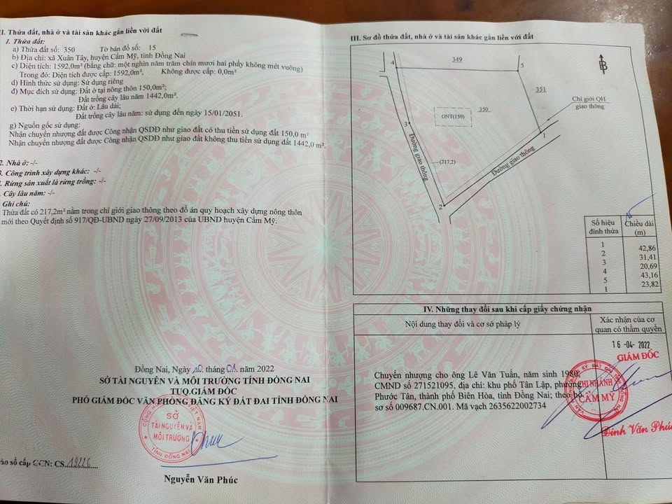 Đất thổ cư 150m² tại xã Xuân Đông, Cẩm Mỹ - Giá chỉ 2.3 tỷ, đầu tư sinh lời!