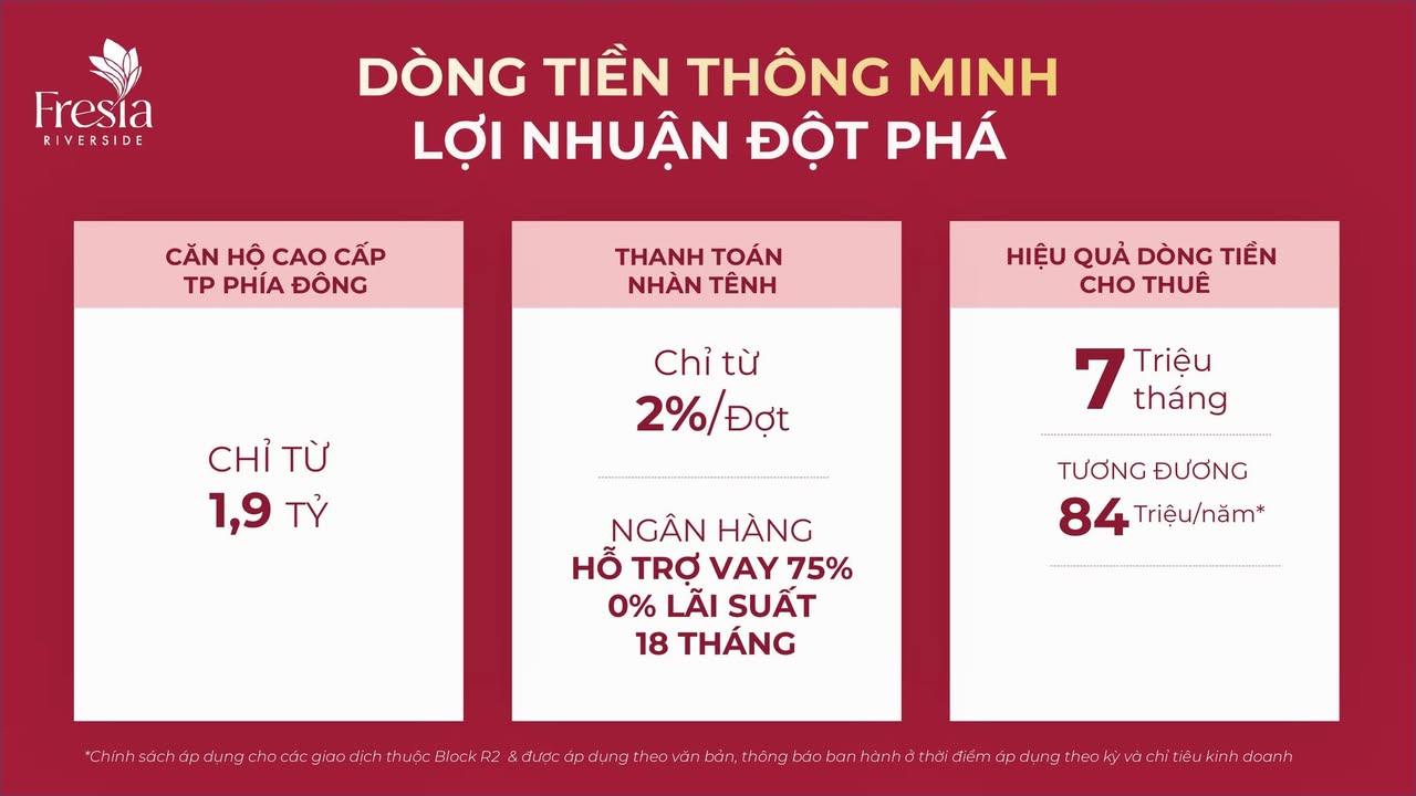 Căn hộ Fresia Riverside Biên Hòa 2PN giá 7 triệu - Sống chuẩn nghỉ dưỡng bên sông Đồng Nai!