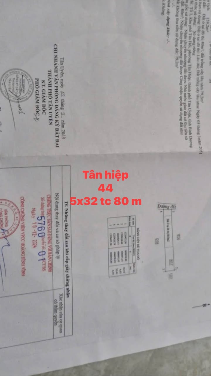 Đất thổ cư Tân Hiệp, Tân Uyên 165m² giá 1.2 tỷ - Cần bán gấp!