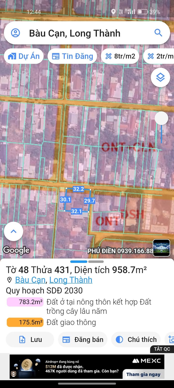 Đất nền Bàu Cạn Long Thành 960m² giá thỏa thuận - Cơ hội đầu tư hấp dẫn!