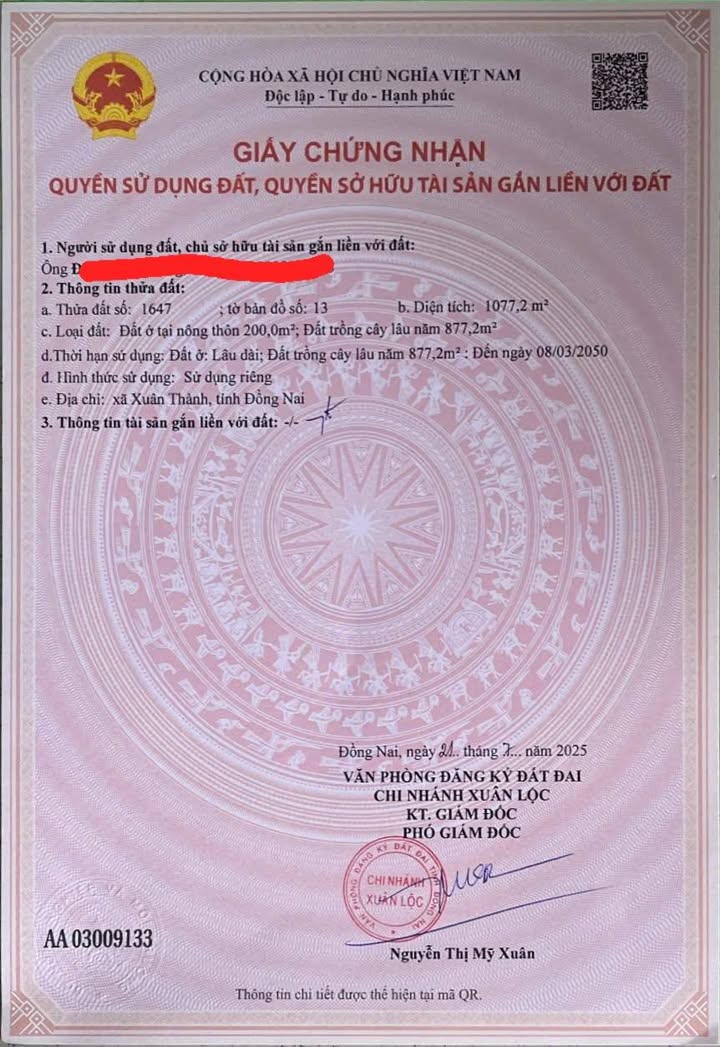 Đất nền Xuân Thành, Đồng Nai 1077m² giá 2.1 tỷ - Chính chủ cần bán gấp!