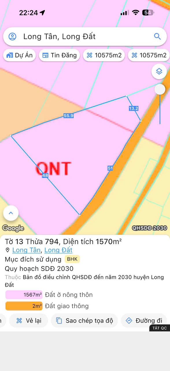 Đất nền Long Tân Đất Đỏ 1570m² giá 2.5 tỷ - Cơ hội đầu tư lý tưởng!