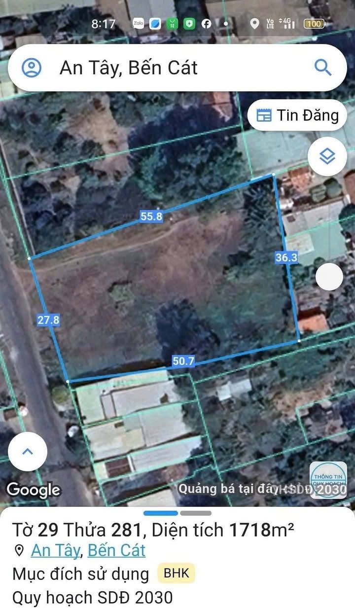 Đất nền Bến Cát 1718m² giá 8 tỷ - Vị trí đắc địa ngay mặt tiền DH609