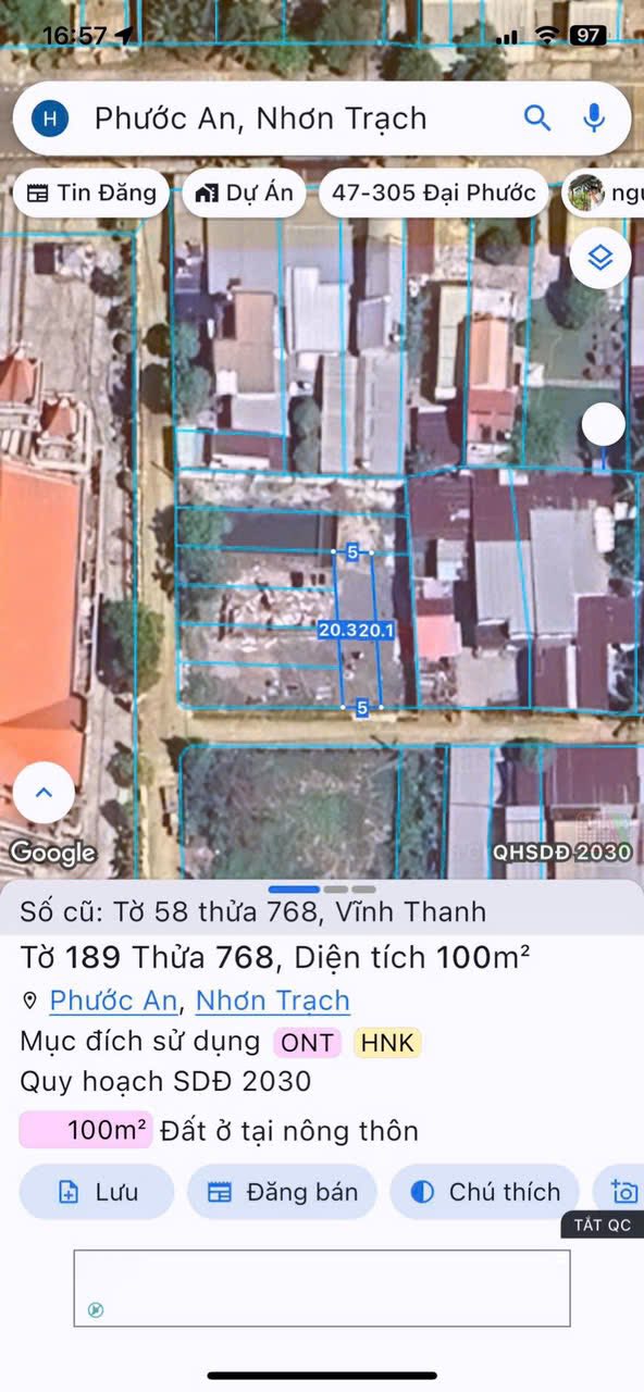 Đất thổ cư 100m² xã Vĩnh Thanh, Nhơn Trạch giá 1.65 tỷ - Sổ đỏ chính chủ!