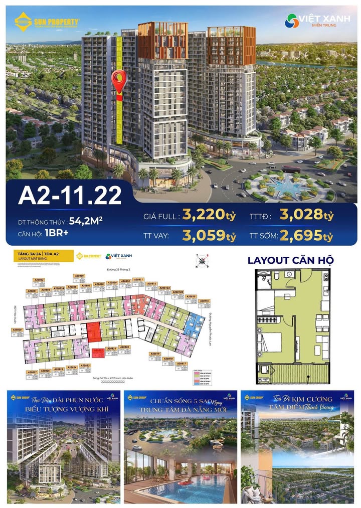 Căn hộ Cora Tower Đà Nẵng 54m² giá 2.695 tỷ - Tầm nhìn đẹp, giá tốt nhất thị trường!