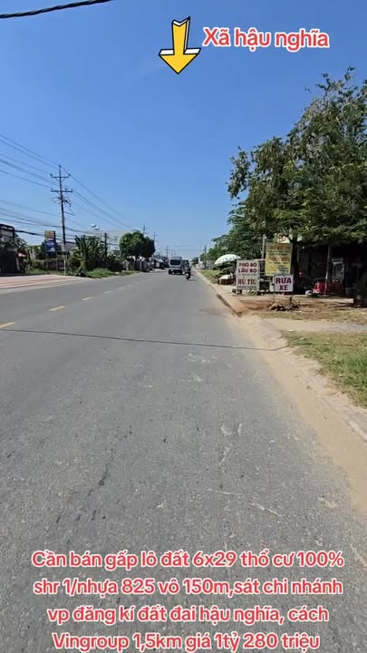 Đất thổ cư 174m² xã Hậu Nghĩa giá 1.28 tỷ - Sổ đỏ chính chủ, gần Vingroup!