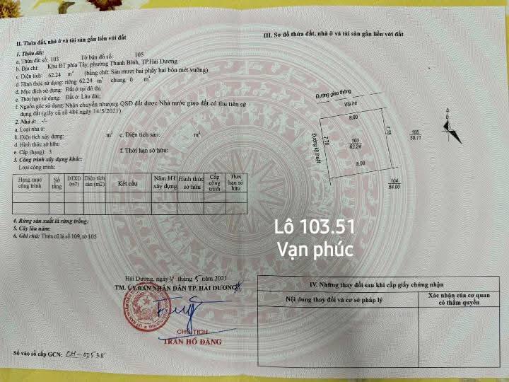 Đất nền Thanh Bình TP Hải Dương 62.24m² giá 3.5 tỷ - Cơ hội đầu tư hấp dẫn!