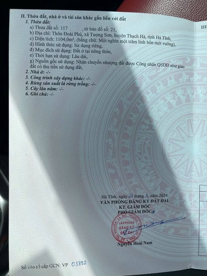 Đất nền tại Đoài Phú - Thạch Lạc 1104m² giá thương lượng - Đầu tư sinh lời cao!