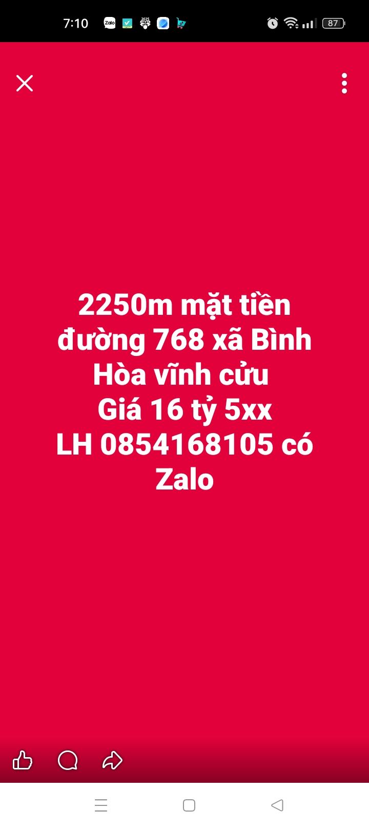 Đất nền mặt tiền đường 768 xã Bình Hòa, huyện Vĩnh Cửu, 2250m² - Đầu tư sinh lời ngay!
