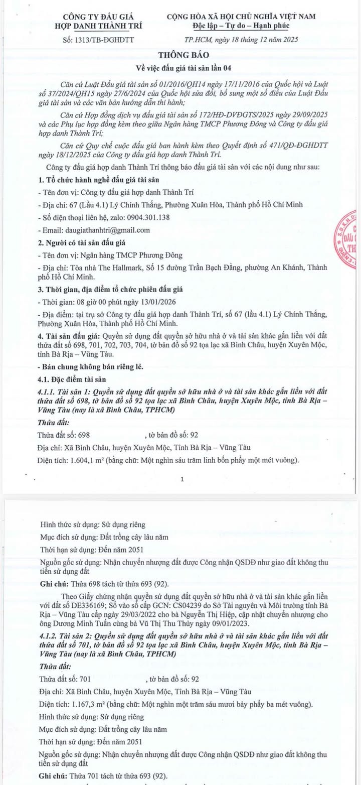 Đất nền Bình Châu, Xuyên Mộc, Bà Rịa - Vũng Tàu 6.691,4m² - Cơ hội đầu tư vàng!