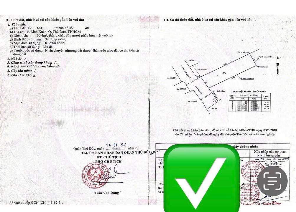 Đất thổ cư 60.4m² tại Phường Linh Xuân, TP. Thủ Đức - Giá 3.65 tỷ, xây dựng tự do!