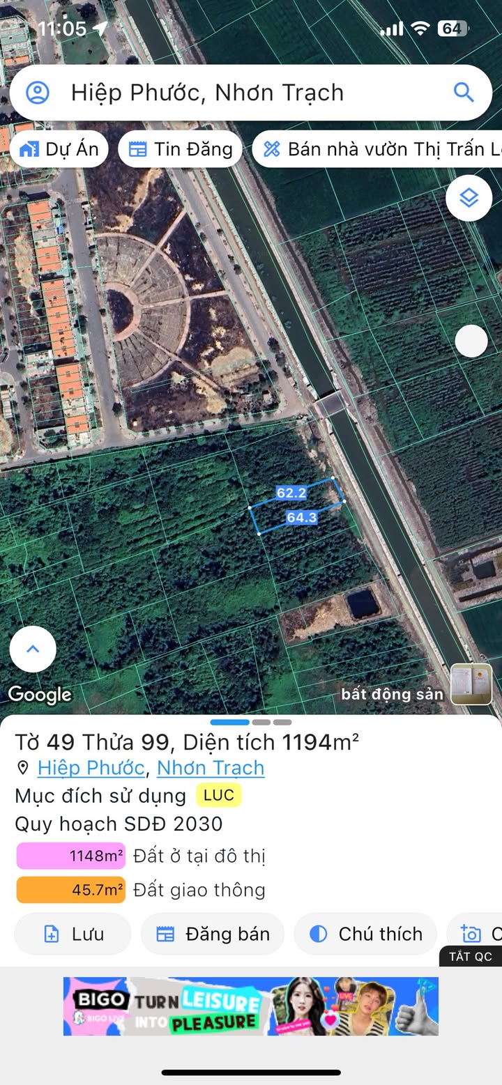 Đất nền mặt tiền bờ kênh Hiệp Phước, Nhơn Trạch 1194m² - Giá chỉ 5 tỷ!