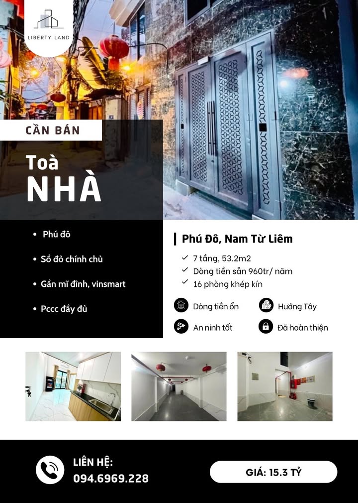 Nhà 7 tầng 16 phòng khép kín Phú Đô – 53.2m² – Dòng tiền ổn định 1 tỷ/năm!