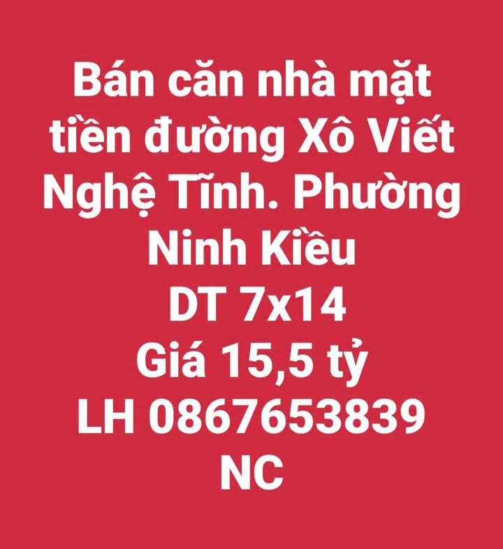 Nhà mặt tiền đường Xô Viết Nghệ Tĩnh, Ninh Kiều 98m² giá 15.5 tỷ - Đầu tư sinh lời hấp dẫn!