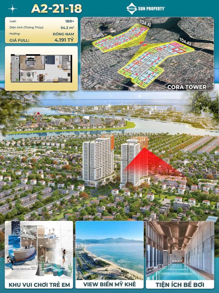 Căn hộ 1PN+ Cora Tower Đà Nẵng 54m² giá thỏa thuận - View sông thoáng đãng!