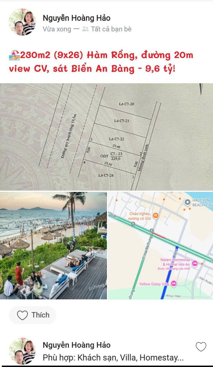 Đất nền Hội An 230m² giá 9,6 tỷ - Phù hợp đầu tư khách sạn, homestay!