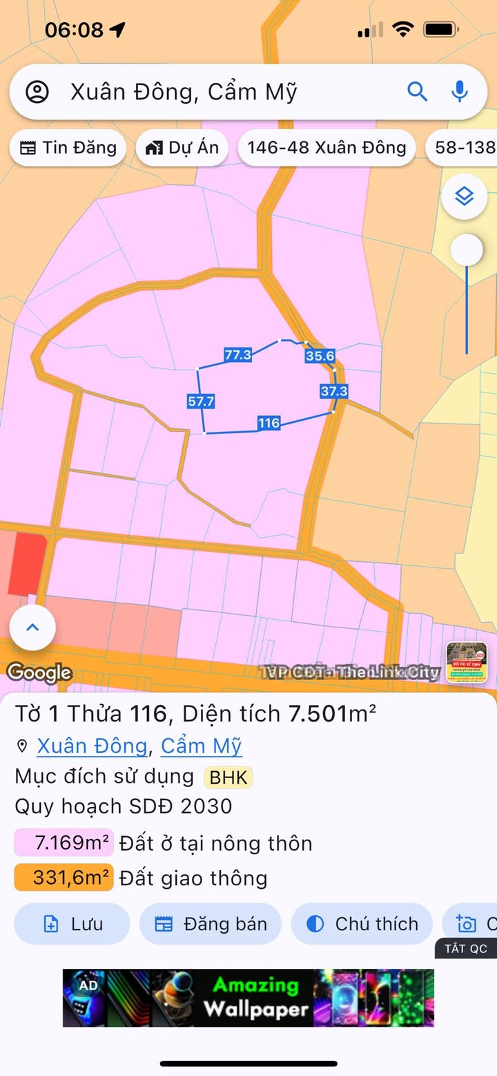 Đất nền xã Xuân Đông, Cẩm Mỹ 7500m² giá 4.875 tỷ - Vị trí đắc địa cho nghỉ dưỡng!