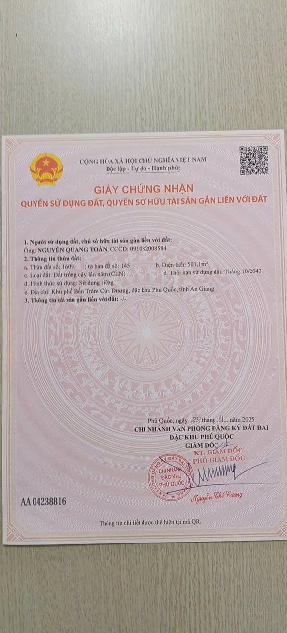 Đất nền Cửa Dương Phú Quốc 500m² – Gần đường Bến Tràm, cơ hội đầu tư tuyệt vời!