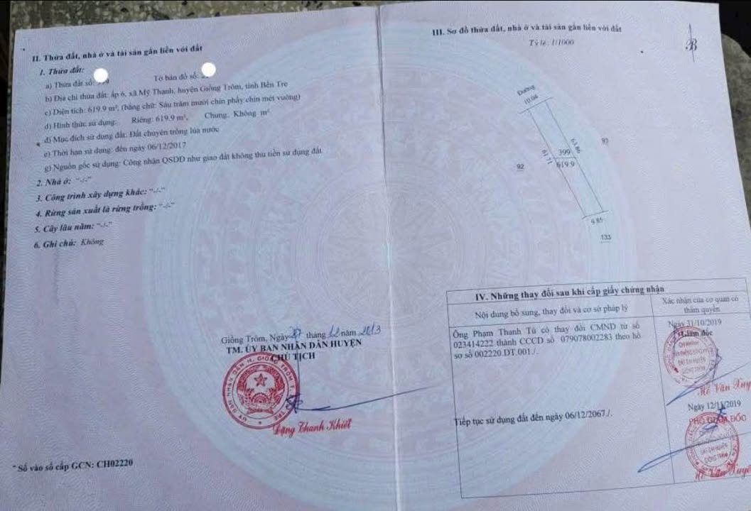 Đất mặt tiền Mỹ Thạnh Giồng Trôm 690m² giá 750 triệu - Kinh doanh thuận lợi!