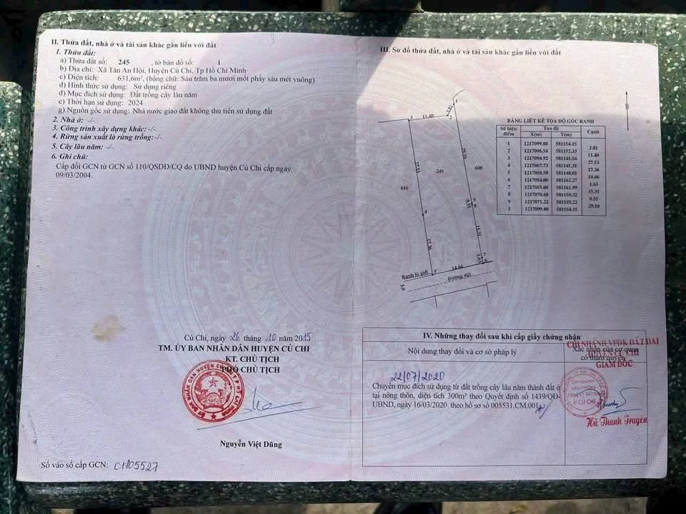 Đất thổ cư Tân An Hội, Củ Chi 631.6m² - Mặt tiền đường ô tô vào tận nơi!