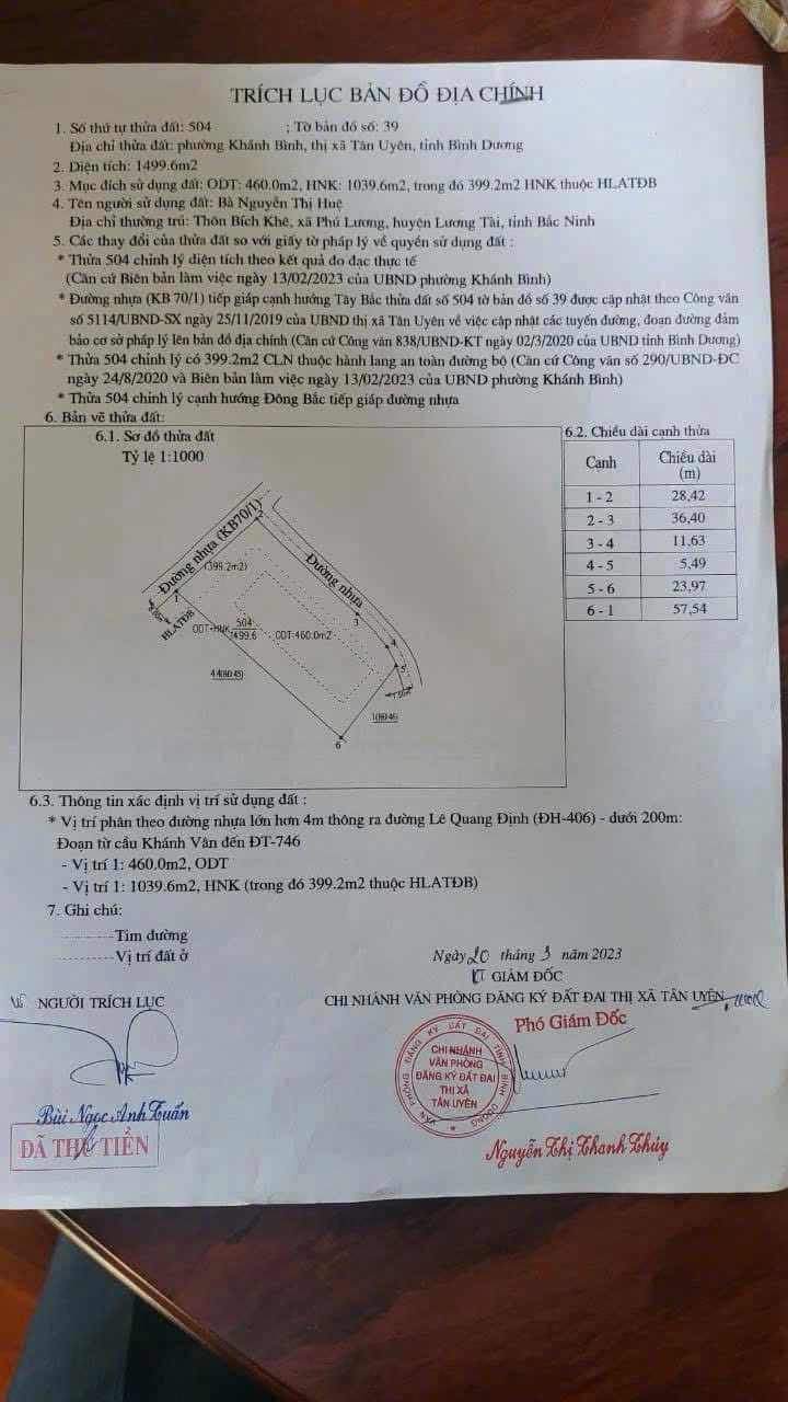 Đất nền 2 mặt tiền Khánh Bình Tân Uyên 1496m² - Cơ hội đầu tư sinh lời!
