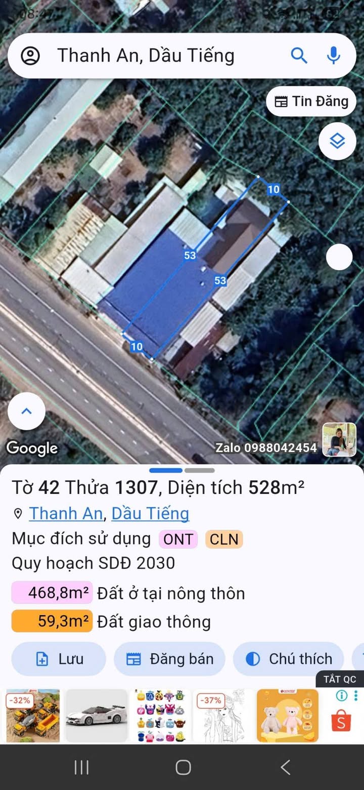 Đất mặt tiền đường ĐT744 xã Thanh An 528m² giá 5.9 tỷ - Đầu tư sinh lời ngay!