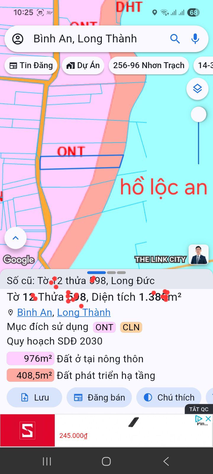 Đất Long Đức 1500m² mặt tiền Hồ Lộc An - Giá tốt đầu tư nhà vườn!