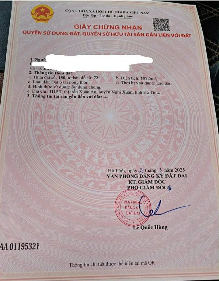 Đất lô góc 187m² tại khu phố 7, phường Xuân An, Hà Tĩnh - Vị trí đẹp, giá thỏa thuận!