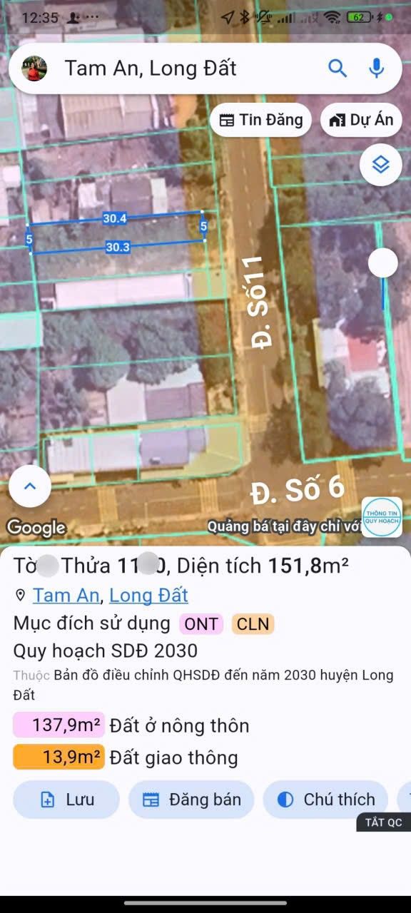 Đất thổ cư 156m² tại Đ.số 11, Tam An, Long Điền - Giá chỉ 1.25 tỷ!