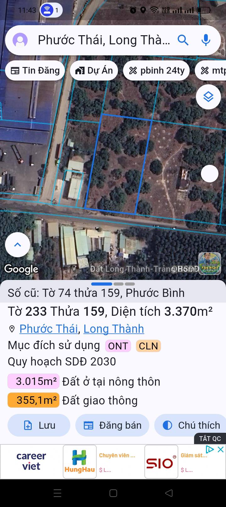 Đất nền Long Thành 3370m² giá thỏa thuận - Mặt tiền đường Tập Đoàn 7