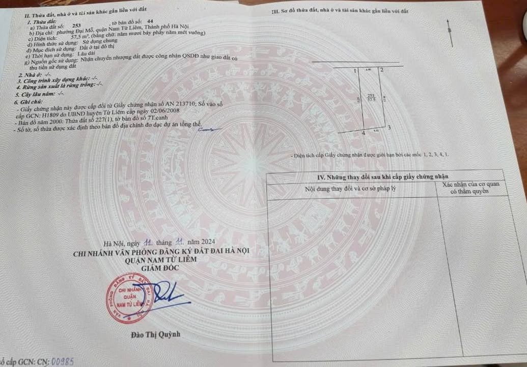 Đất nền chính chủ Phường Đại Mỗ, Quận Nam Từ Liêm 57m² giá 8.625 tỷ - Vị trí đắc địa ô tô đỗ cửa!