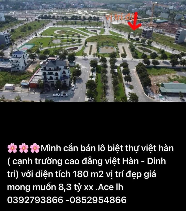 Biệt thự Việt Hàn Dĩnh Trì 180m² giá 8.3 tỷ - Vị trí đẹp, đầu tư sinh lời!