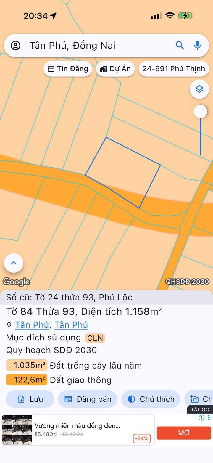 Đất nền Tân Phú 1.150m² giá 1.05 tỷ - Vị trí đẹp, tiềm năng đầu tư!