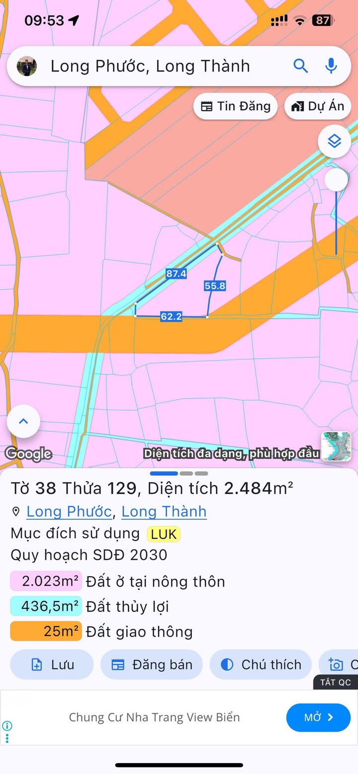 Đất nền Long Phước, Long Thành 2400m² giá thỏa thuận - Đường dự phóng 32m