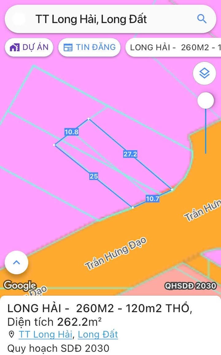 Đất nền Long Hải 133m² giá 4 tỷ - Vị trí đắc địa mặt tiền Trần Hưng Đạo!