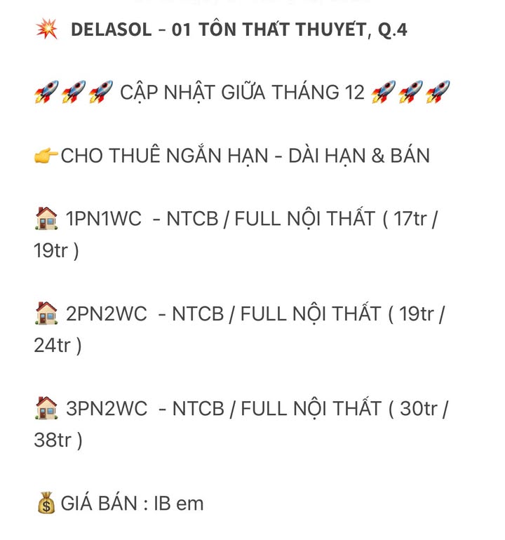 Căn hộ Delasol Quận 4 - Cho thuê ngắn hạn & dài hạn - Tiện ích đẳng cấp!