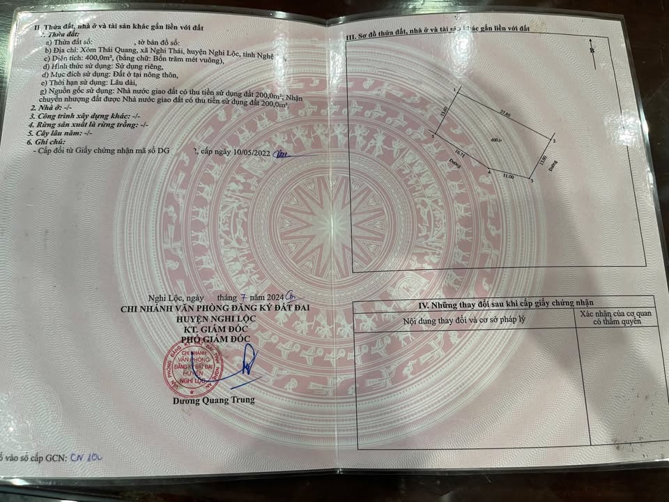 Bán đất 2 mặt tiền Thái Quang, Vinh Lộc 400m² giá 3.15 tỷ - Cơ hội đầu tư tuyệt vời!