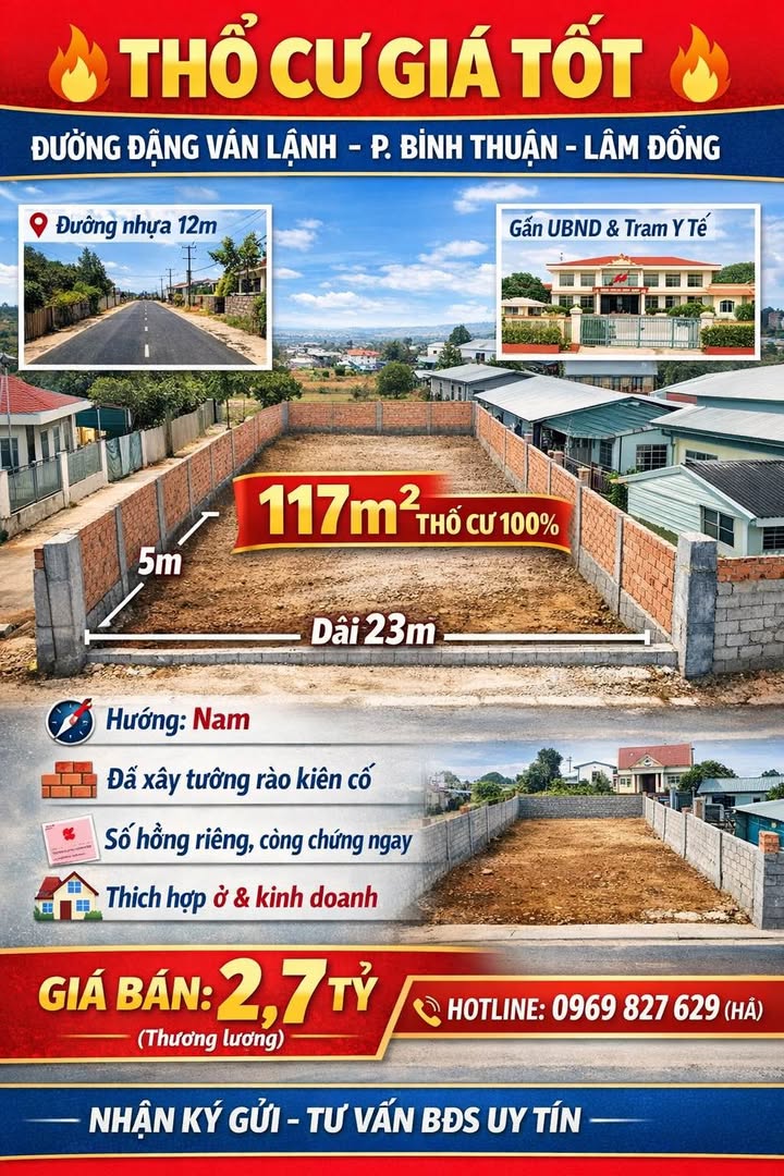 Đất thổ cư đường Đặng Văn Lãnh, P. Phong Nẫm, 117m² giá 2.7 tỷ - Cơ hội đầu tư hấp dẫn!