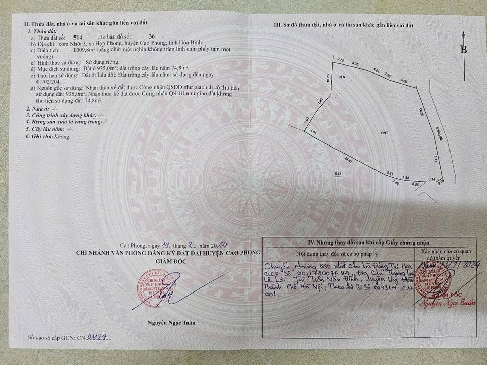 Đất nền Hợp Phong, Cao Phong 1009.8m² giá 1 tỷ - Đầu tư lý tưởng!