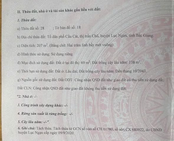 Đất nền khu phố Cầu Cát, phường Chũ, 207m² giá 800 triệu - Cơ hội đầu tư hấp dẫn!