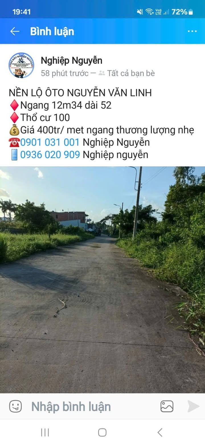 Đất nền Hẻm 175 Nguyễn Văn Linh 1242m² giá 400 triệu - Cơ hội đầu tư tuyệt vời!