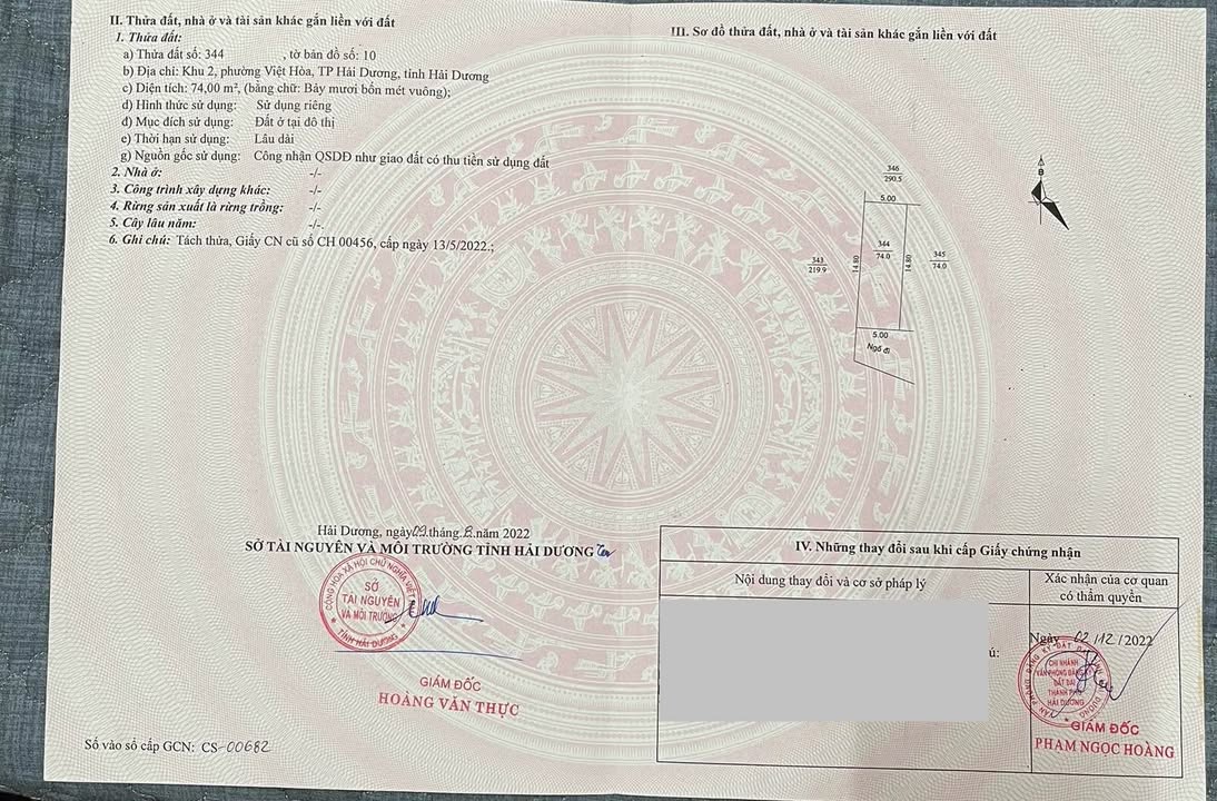 Lô đất mặt tiền phường Việt Hoà, TP Hải Dương 74m² - Đầu tư sinh lời nhanh!