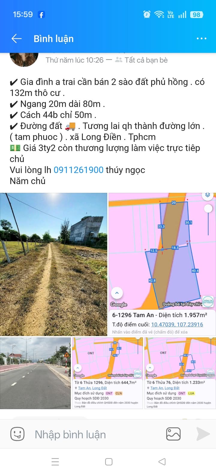 Đất nền Tam Phước, Long Điền, 200m² giá 3.2 tỷ - Đầu tư sinh lời ngay!