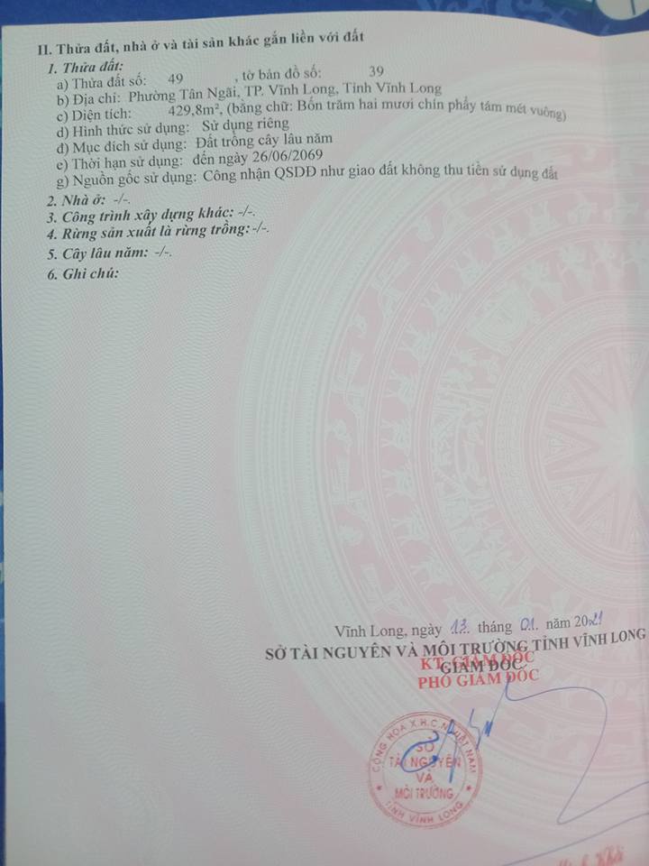Đất trồng cây lâu năm tại Tân Ngãi, Vĩnh Long 419.8m² giá chỉ 1.05 tỷ - Pháp lý rõ ràng!