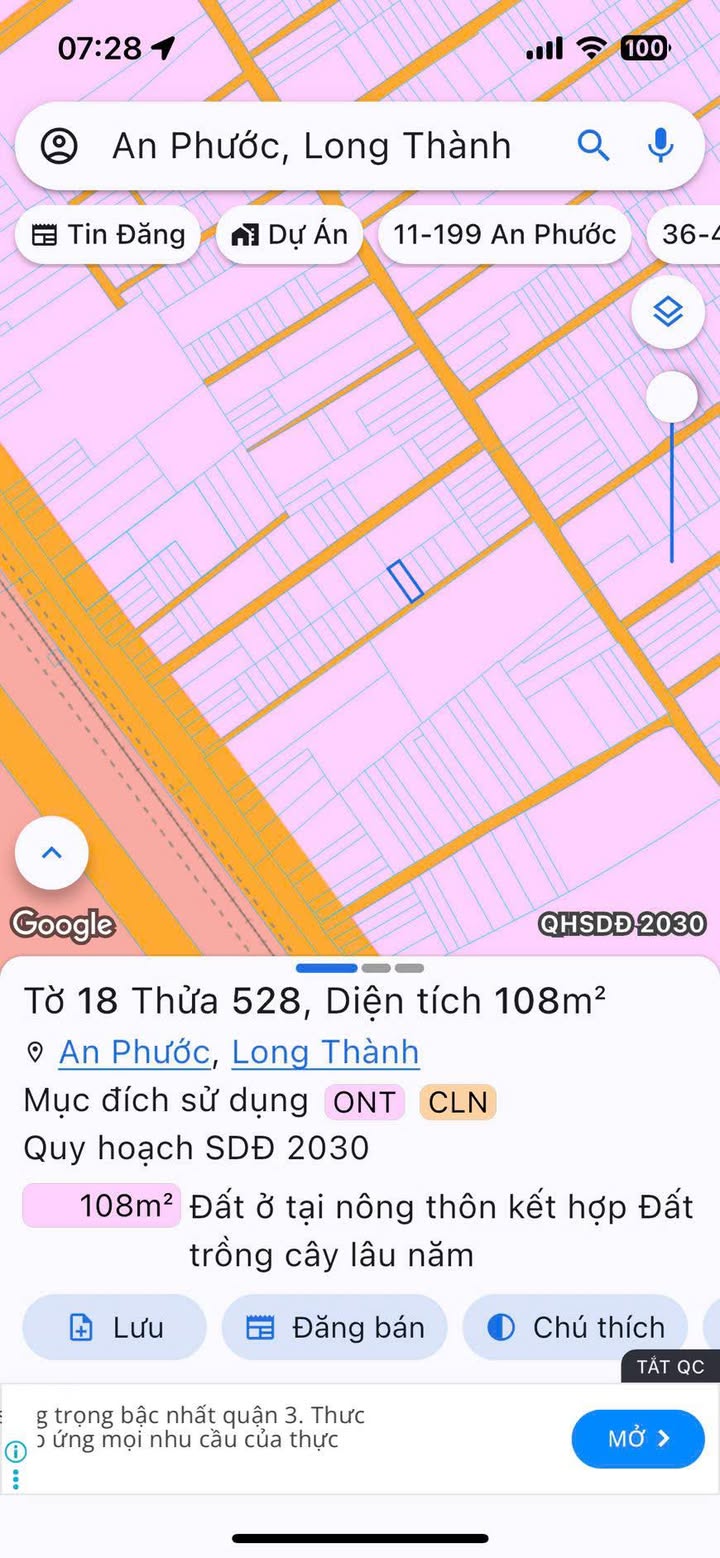 Đất nền ấp 8 An Phước 108m² giá 1.6 tỷ - Mặt tiền đường Lôi Hổ thuận lợi kinh doanh!