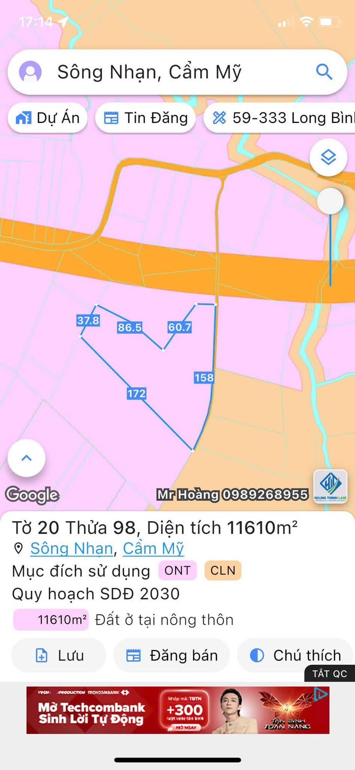 Đất nền 11600m² xã Sông Nhạn, Cẩm Mỹ - Giá 9 tỷ, đầu tư sinh lời!