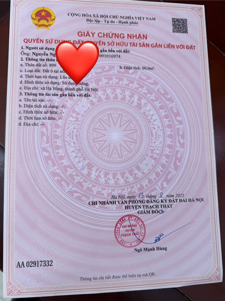 Đất nền Hạ Bằng Thạch Thất 60m² - Chính chủ bán gấp, cơ hội đầu tư tuyệt vời!