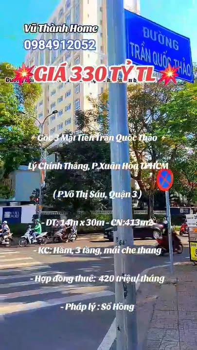 FrontHouse Trần Quốc Thảo - Lý Chính Thắng 413m² giá 330 tỷ - Khuôn đất đẹp, vị trí trung tâm!