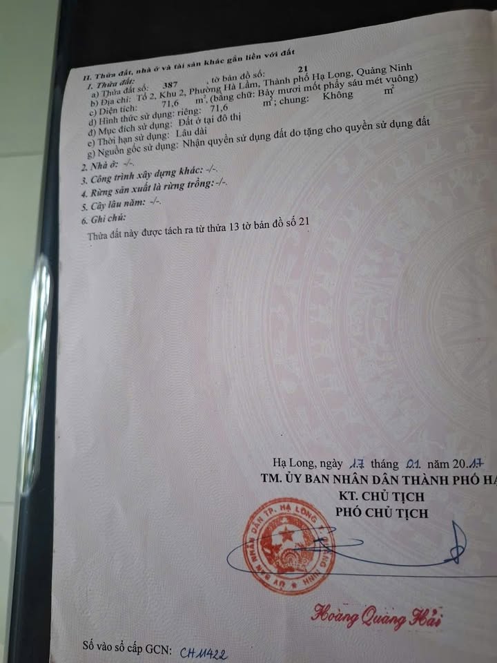 Đất Cầu Vinh Quang, Cẩm Phả 71m² giá 1.3 tỷ - Sổ đỏ chính chủ!