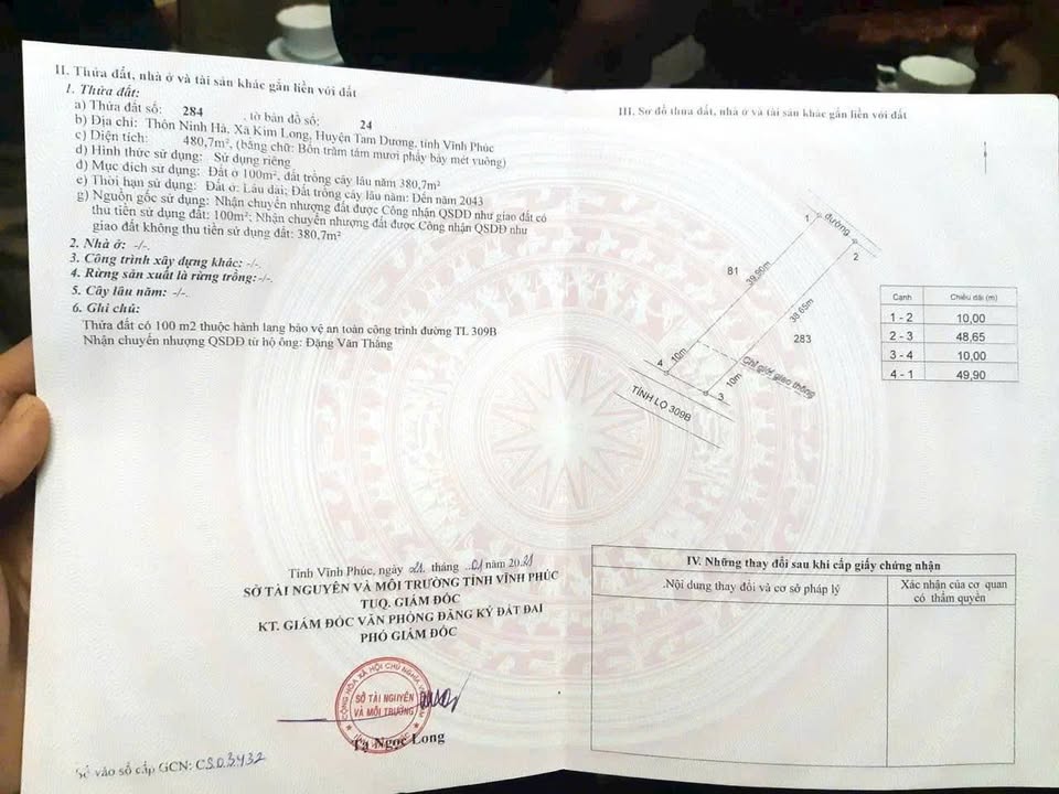 Đất nền Kim Long, Tam Dương 480m² giá 5 tỷ - Mặt tiền đường 309n!